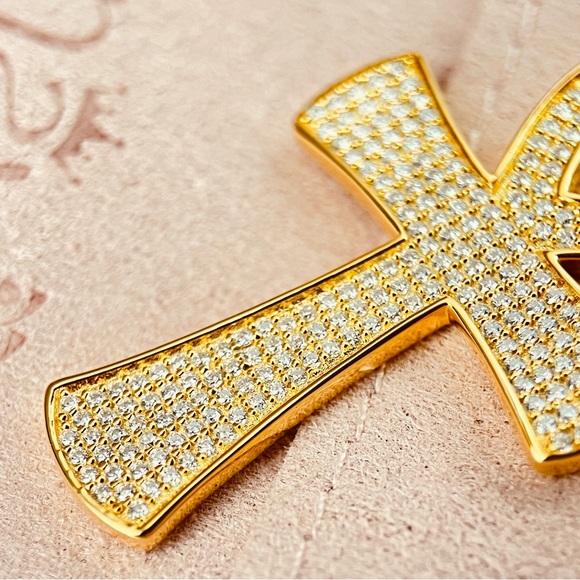 18k Gold Plated S925 Diamond Ankh Cross Necklace Pendant - Picture 3 of 8